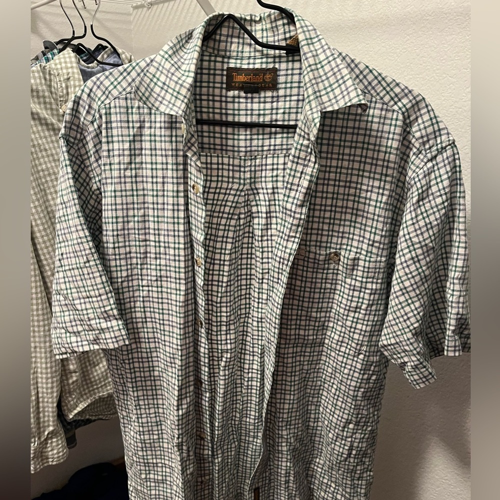 TIMBERLAND Weathergear Green Button Down Flannel 80% Cotton